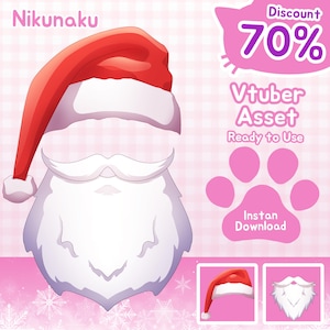 Recursos de VTuber con barba y sombrero de Papá Noel: Decoración navideña para streaming (descarga digital)