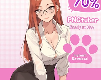 Secretaria Carmesí PNGtuber – Modelo Vtuber de anime seductora para transmisiones para adultos – Descarga instantánea