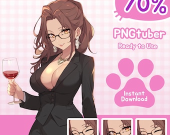 Elegant Businesswoman PNGtuber Model | Classy Anime PNG Avatar | Ready to Use VTuber PNG
