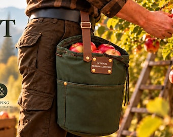Waxed Canvas Bushcraft Pouch – Leather Foraging & Harvest Bag, Camping Gear Organizer, Mushroom Gathering Bag