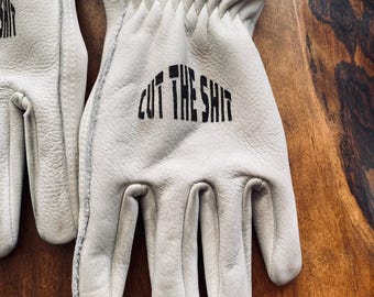 CUT THE SHIT Leather Work Gloves Set – Handmade Gift for Him