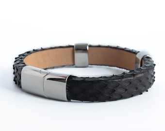 Python Snake Skin Bracelet – Handmade Real Leather with Stainless Steel