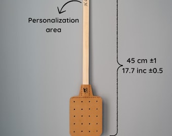 Tapette à mouches en cuir rustique - Outil antiparasitaire élégant avec manche en bois