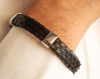 Handmade Python Leather Bracelet – Genuine Snake Skin with Stainless Steel