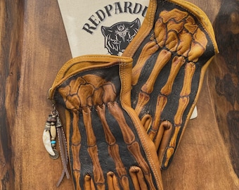 INFERNO BONE Leather Motorcycle Gloves