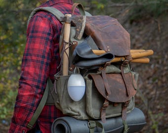 Mountain Backpack – Waxed Canvas Leather Waterproof Camping Bag