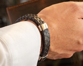 Python Snake Skin Bracelet – Handmade Real Leather with Stainless Steel