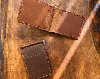Slim Leather Money Clip Wallet | Minimalist Card Holder | Handmade Genuine Leather | Gifts for Him