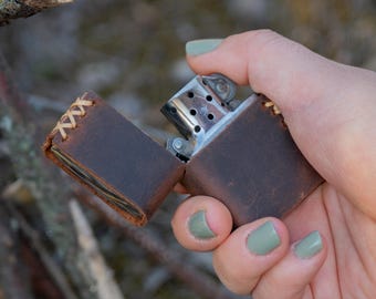 Handmade Leather Zippo Case – Vintage Personalized Gift