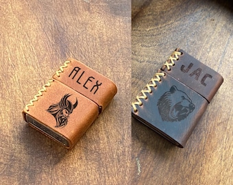 Leather Zippo Case, Handmade Lighter Cover, Personalized Gift