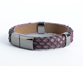 Handmade Python Leather Bracelet – Stainless Steel Snake Skin Band for Men & Women