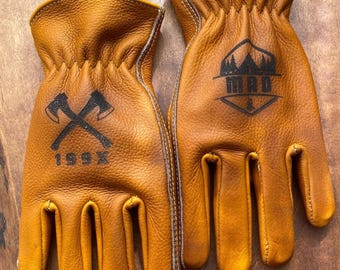 Camping Leather Gloves, Handmade Cowhide Outdoor Work Gloves