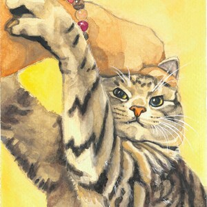 Postal de regalo con dibujo de gato en acuarela - "Pruébame"