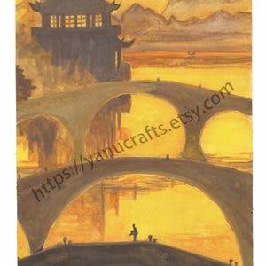 13x18cm Kunstdruck Postkarte (gefaltet/flach) - Sonnenuntergang über einer alten Brücke