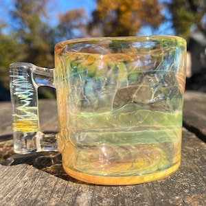 Hand Blown Glass Coffee Mug: Silver Fumed, Pyrex Borosilicate, 14 fl. oz.