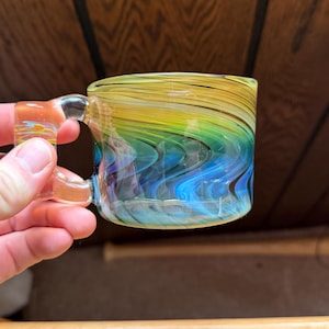 Hand Blown Glass Coffee Mug: Pyrex Gold and Silver Fume, 12 fl. oz.