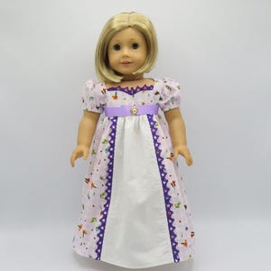Lavender Regency Party Dress, Fits 18 Inch Dolls // Doll Clothes, Historical, Period, White, Formal, Flowers, Gingham