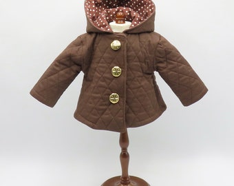 Brown Quilted Jacket, Fits 18" Dolls // Hooded Jacket, Coat, Doll Jacket, Spring, Winter, Fall, Hoody