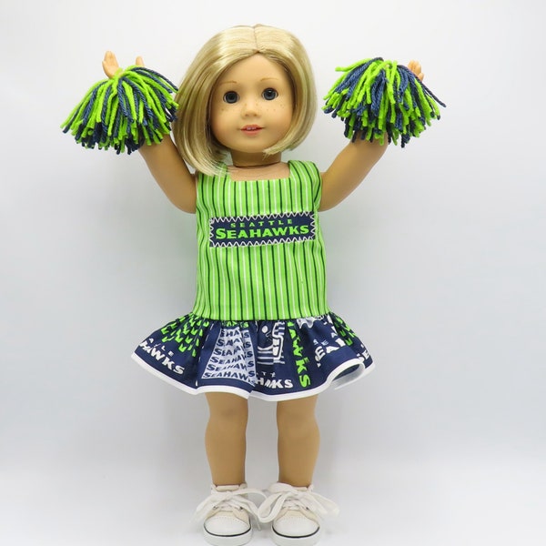 Robe de pom-pom girl Seahawks avec pompons, convient aux poupées de 46 cm/Vêtements de poupée, Seattle, 12 ans, vert, bleu marine, sport