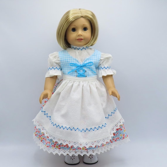 Gingham and Floral Bavarian Dirndl Dress with Apron: 18 Inch Doll Clothes