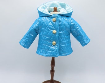 Aqua Blue Quilted Jacket, Fits 18" Dolls // Hooded Jacket, Coat, Doll Jacket, Spring, Winter, Fall, Hoody