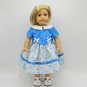 Flowered Dress with Blue Jacket, Fits 18" Dolls // Doll Clothes, 1940s, Summer, Spring, 1950's, Historical, White