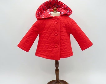 Red Quilted Jacket, Fits 18" Dolls // Hooded Jacket, Coat, Doll Jacket, Spring, Winter, Fall, Hoody