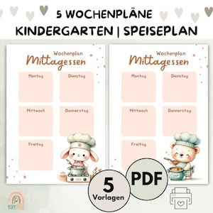 Kindergarten Speiseplan PDF Vorlage |  Wochenplan | Essensplan | Kita