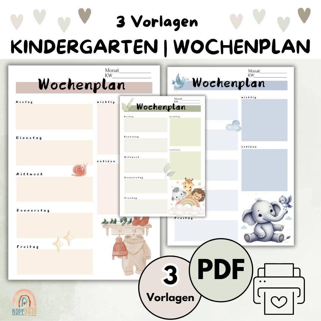 Kindergarten Wochenplan für Erzieher | 3 Stück - Etsy.de