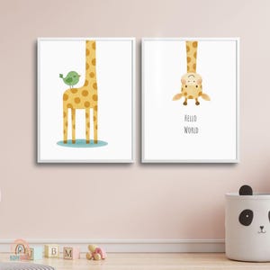 Póster de jirafa (juego de 2) para niños | Póster PDF A4 / A3 | Decoración de pared habitación infantil | Jirafa | Montessori | carteles infantiles