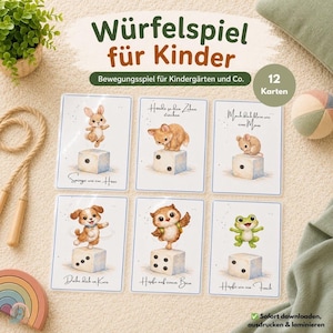 12 Bewegungskarten für Kinder| Würfelspiel | Bewegungsspiel . Für Familien oder Kindergarten | PDF | Kita Spiel