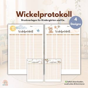 4 plantillas de registro de cambio de pañales para guarderías | Plantillas para cuidadores | Lista de cambio de pañales para jardín de infantes | Diario de cambio de pañales