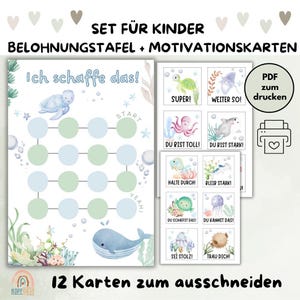 Belohnungstafel + 12 Motivationskarten / Affirmationskarten für Kinder . Für Familien oder Kindergarten l PDF |
