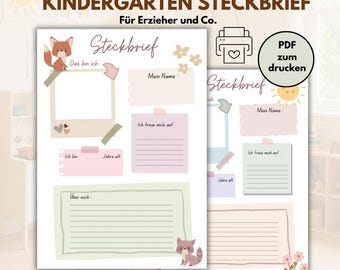 Kindergarten Steckbrief für Erzieher / Kindertagespflege | 2 Designs