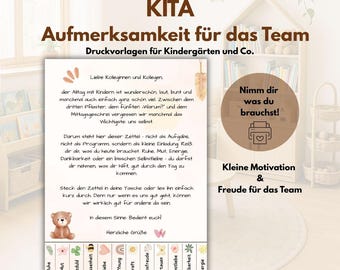 Botschaft / Aufmerksamkeit für das Team | Kindergarten | Aushang | Kita | Erzieher Druckvorlagen