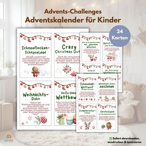 Calendario de Adviento de desafíos | 24 divertidas tarjetas diarias para el calendario de Adviento para niños y familias | PDF imprimible |