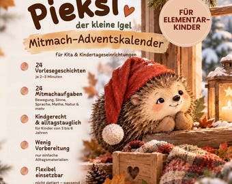 Mitmach-Adventskalender Kita Igel Pieksi | 24 Vorlesegeschichten & Mitmachaufgaben | Kindergarten Advent Morgenkreis | PDF