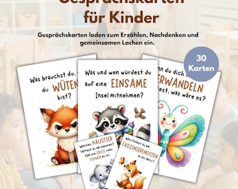 30 Gesprächskarten für Kinder zum Ausdrucken | PDF Download |Reflexionskarten | Kommunikationskarten | Ideen für Familien | Familie