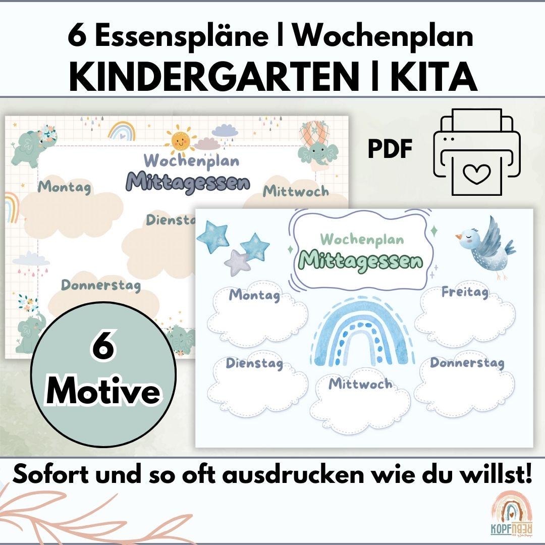Kindergarten Speiseplan PDF Vorlage | Wochenplan | Essensplan | Kita