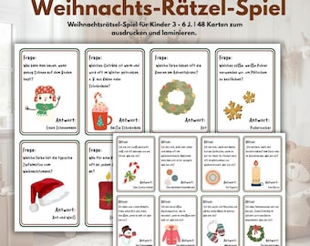 Christmas puzzle game for children aged 3-6 | 48 cards to print or use digitally