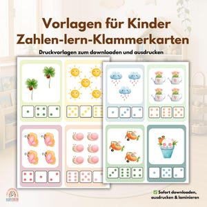 幼稚園の洗濯ばさみカード | モーニングサークル | PDF テンプレート | デイケア | 教育者 | 子供向けの数字フラッシュカード |