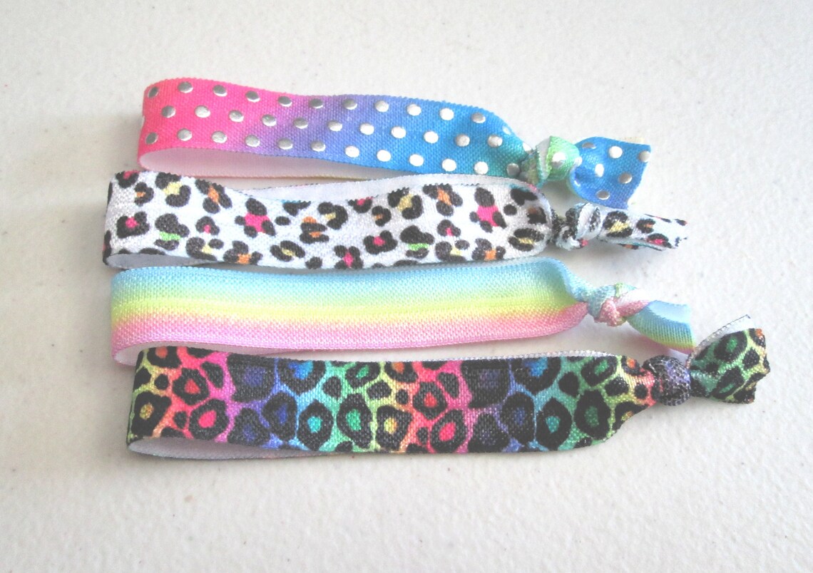 Rainbow Hair Ties Leopard Print Hair Ties Set of 4 Hair Etsy