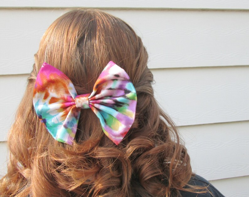 Tie Dye Hair Bow Tie Dye Fabric Hair Bow Girl S Tie Etsy