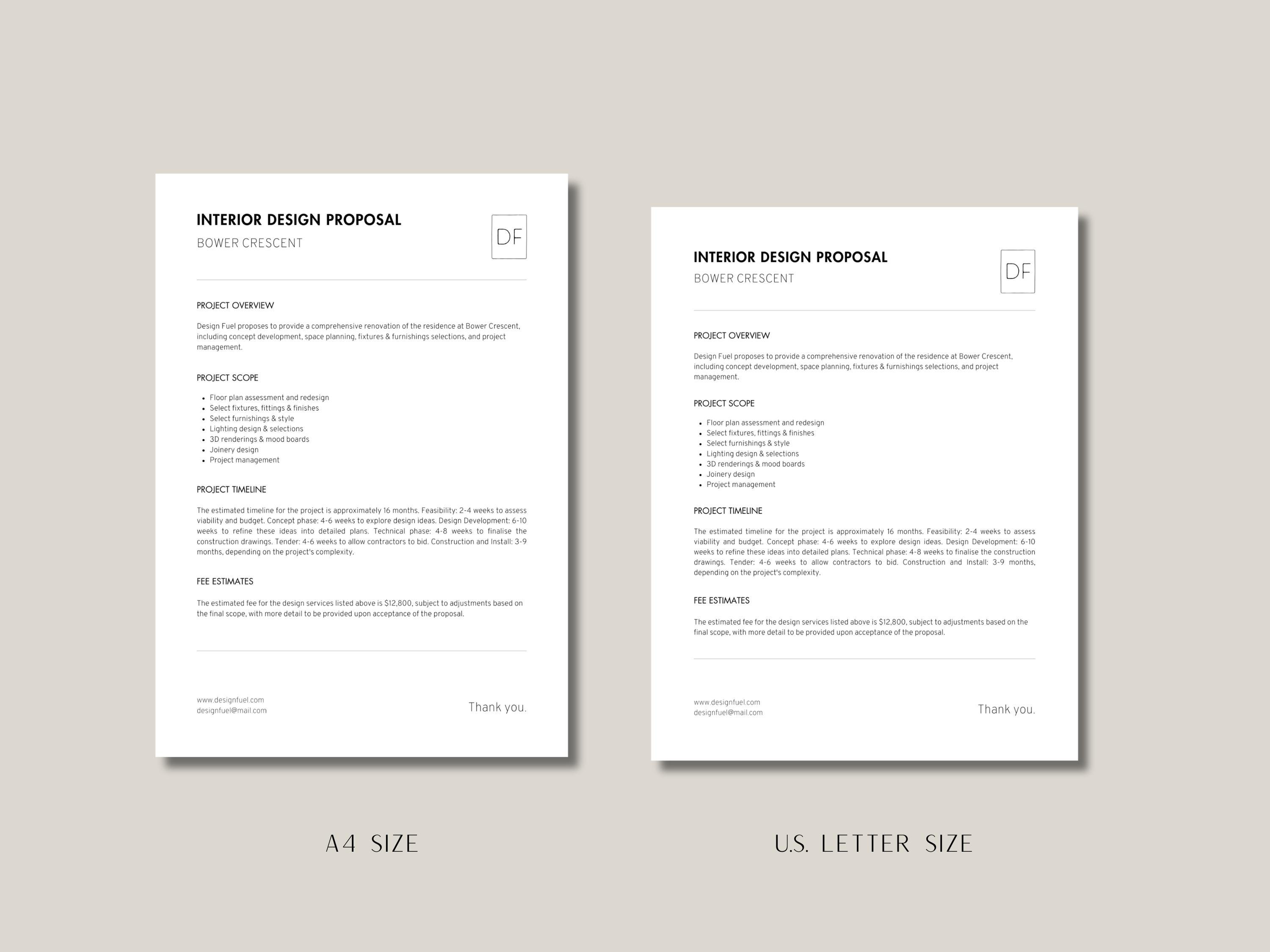 Interior Design Proposal Template: Minimalist Canva Design (A4 & U.S ...