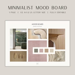 Minimalist Mood Board | Interior Designer Moodboard | Creative Presentation | Design Resources | Interior Design Template