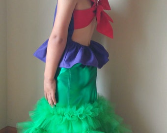Costume de petite sirène, Jupe de queue de princesse sirène, Tenue de sirène d’Halloween pour filles, Tenue d’anniversaire de robe de bébé, Tenue de concours
