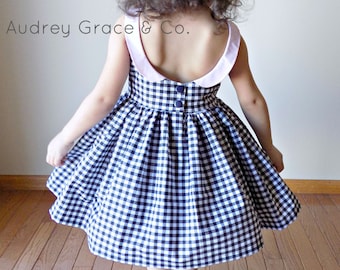 Little Girls Vintage Inspired Dress, Toddler Girls Dress,  Summer Gingham Dress, Peter Pan Collar, Fancy Summer Baby Dress