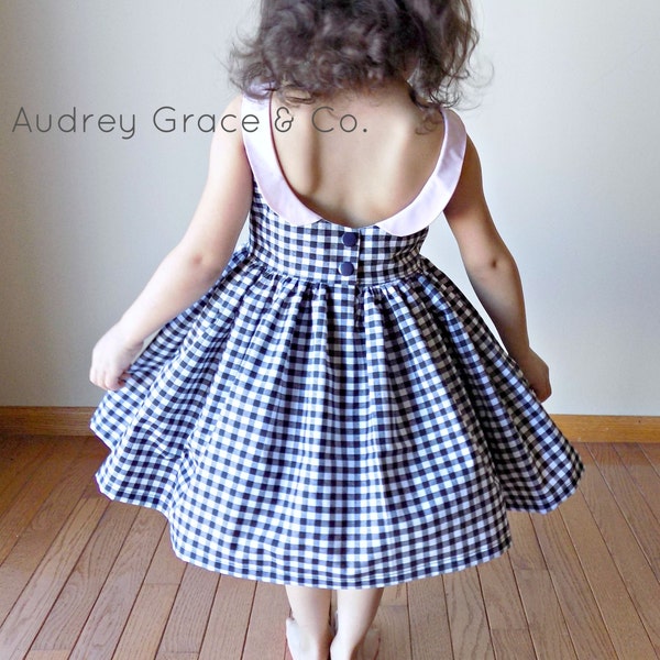 Little Girls Vintage Inspired Dress, Toddler Girls Dress,  Summer Gingham Dress, Peter Pan Collar, Fancy Summer Baby Dress