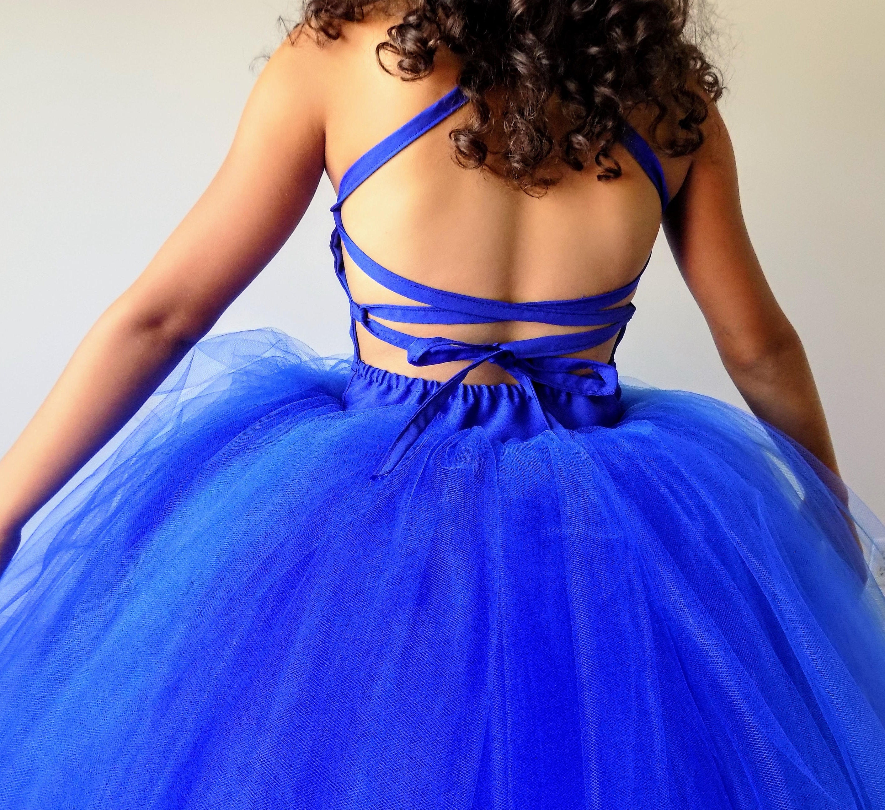 Lovely Royal Blue Off-the-Shoulder Tulle Flower Girl Dress On Sale main image 1