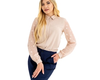 Women's Long Sleeve Shirt - Elegant, Stylish, High-Quality Fabric for Work or Casual Wear